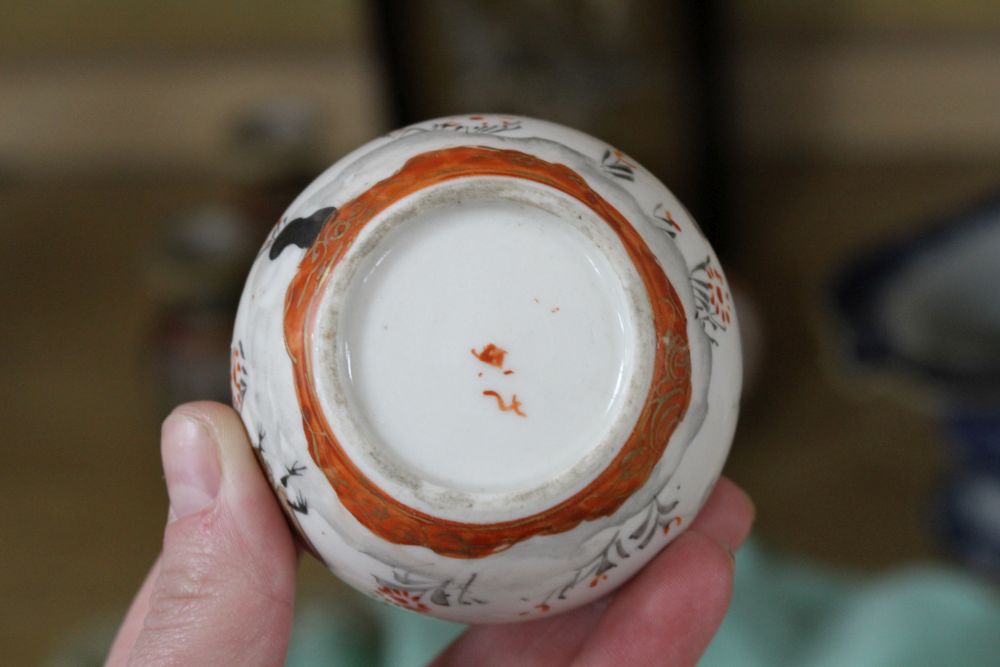 A Chinese blue and white jug, Japanese lacquer box and mixed Japanese ceramics